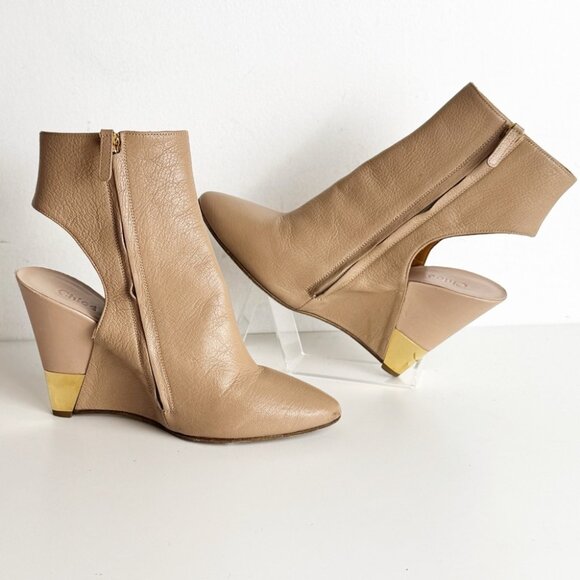 Chloe sling back wedge ankle booties cream taupe size 38 - Picture 1 of 7